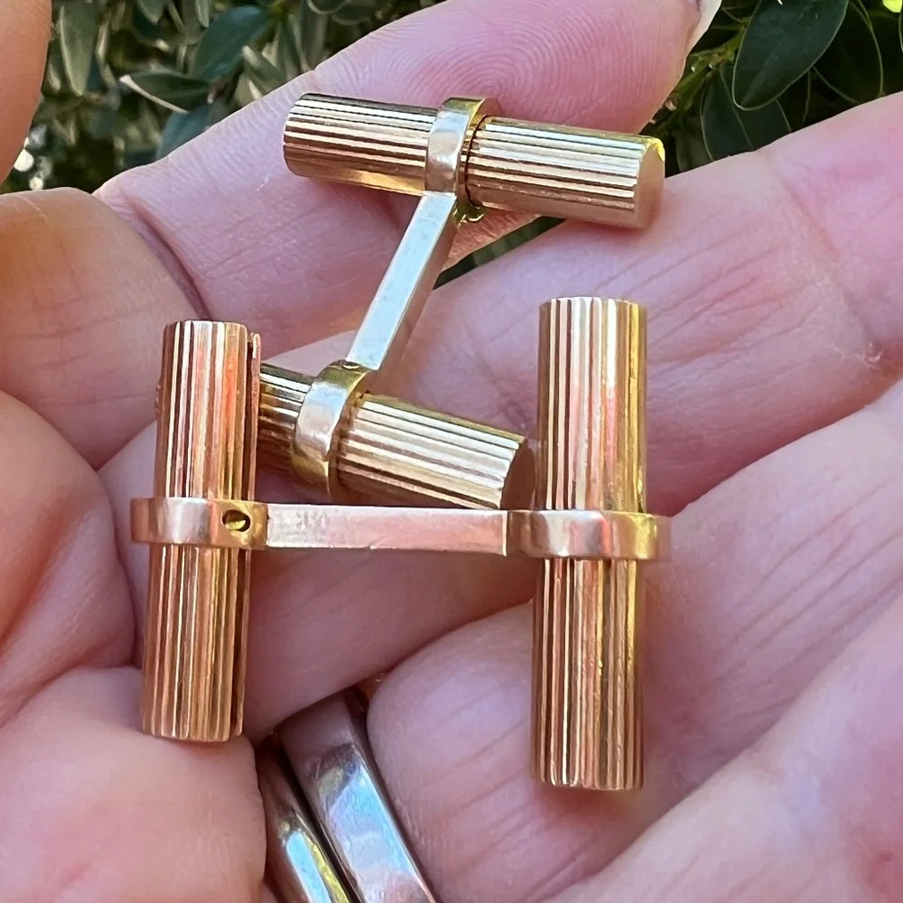 VINTAGE 14K YELLOW GOLD CUFFLINKS DESIGNER CUSTOM MADE HEAVY UNIQUE ONE OF AKIND